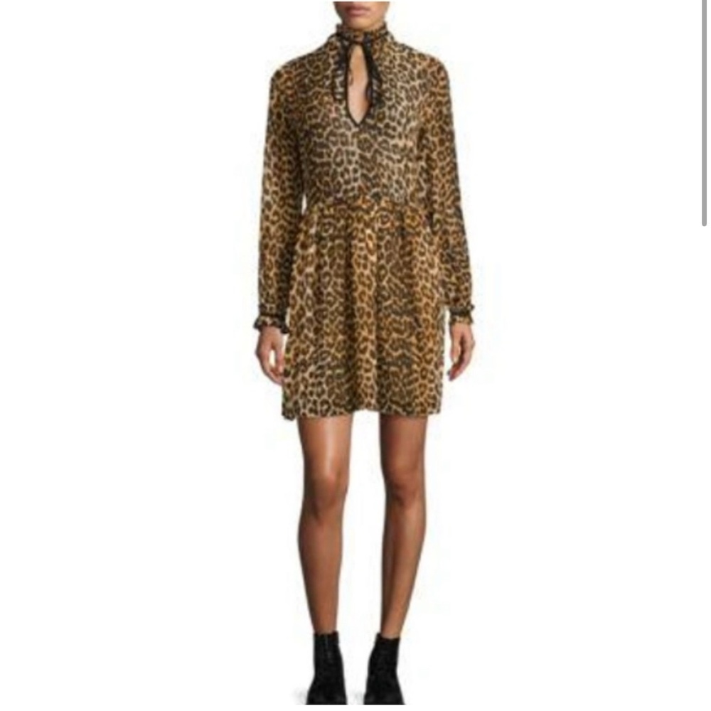 GANNI Fairfax Georgette Short Dress In Leopard‎ size extra small